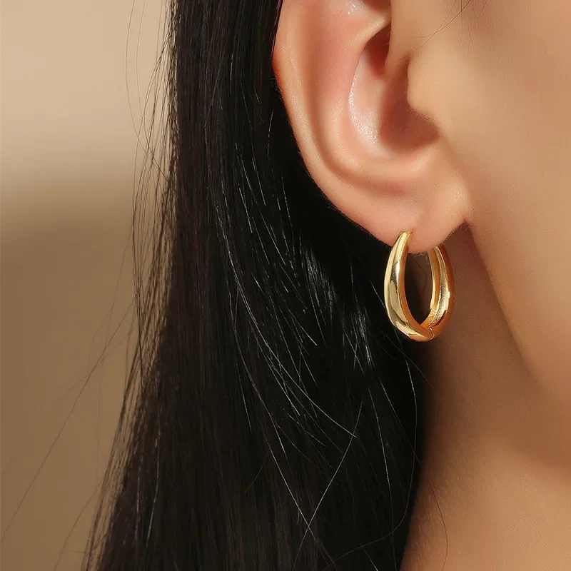 Модные медные позолоченные круглые овальные серьги в европейском и американском