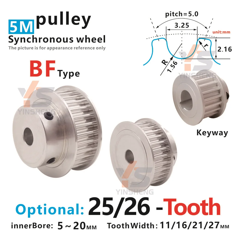 25T 26-зубчатый BF Тип HTD 5M синхронный отверстие колеса/Keyway от 5 до 20 мм для ширины