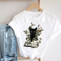 cat plant flower new lovely women clothes cartoon clothing fashion short sleeve print tshirt female top graphic tee t shirt