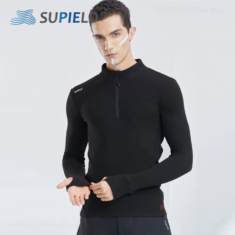 Supield Aerogel Thermal Underwear Tops with Zipper Men Women Cold Proof Anti Static Breathable Underwear Top for Sports Unisex