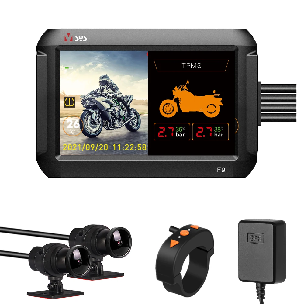 VSYS F9D Motorcycle DVR Front & Rear View Dual Camera Waterproof Dash Cam with TPMS Parking Mode SONY Starvis WiFi 4.0'' Screen