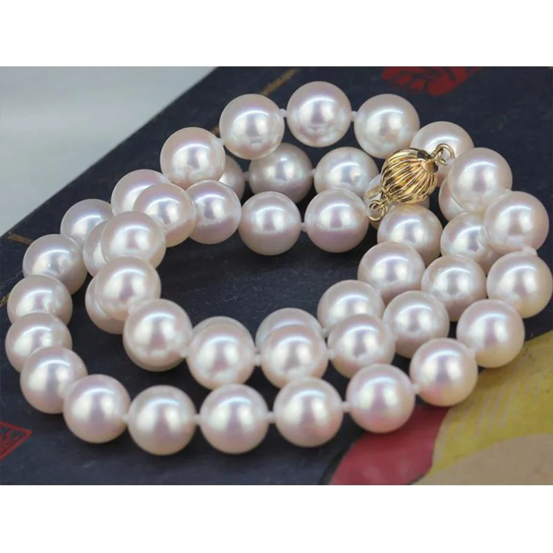 Collier de perles d'eau douce, élégant, rond, blanc, 10 à 11mm, 18 pouces