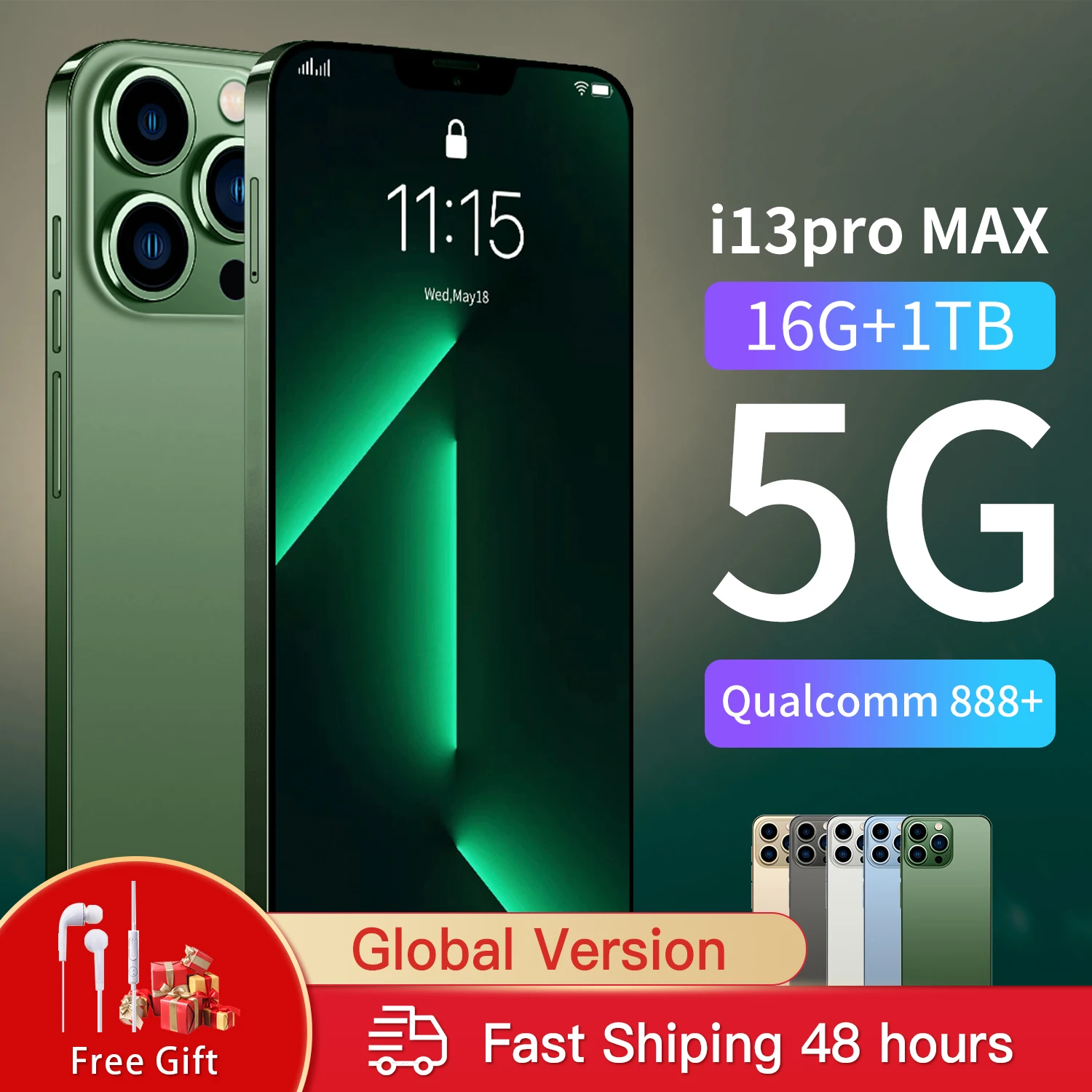 

New 2022 Global Smartphones I13 Pro Max 5G 48MP+64MP Celular Cellphone Version 6.7Inch 16GB+1TB Face ID Unlock 6800mAh Phone