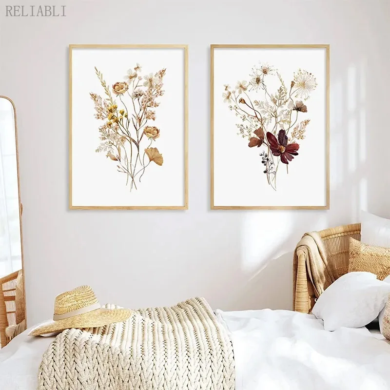 Абстрактный постер с цветами и растениями Картина на холсте Декор для дома