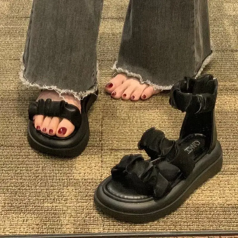 2023 Summer New Roman Sandals Matsuke Thick Sole Fashion Versatile Breathable Outwear Women's Sandals