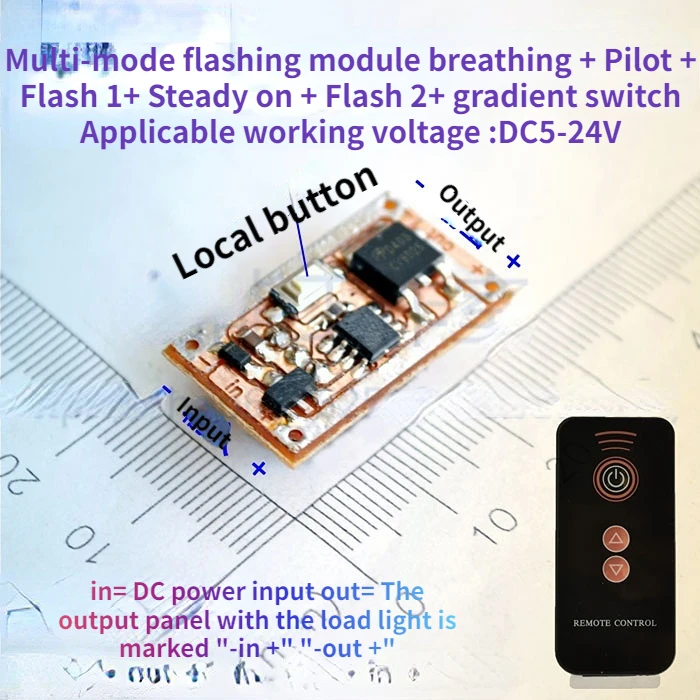 

Remote Control Version Multi-mode Flashing Module 5-24V Breathing + Piloting + Flashing + Fading D24