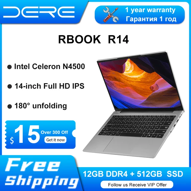 DERE R14 Laptop 14-inch IPS Full HD Intel Celeron N4500 12GB RAM + 512GB SSD Learning Office Laptop Computer Windows 11 Notebook 1
