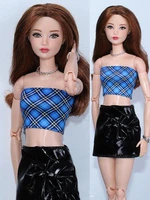 blue plaid top leather skirt 16 doll clothes for barbie accessories for barbie doll clothing outfit set girl diy toy gift 11 5