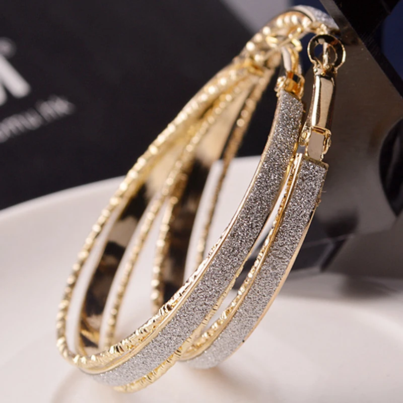

Fashion Oversized Big Hoop Earrings for Women and Girls Gold Silver Color Metal Multi-Layer Frosted Earring Hoops Punk Jewelry