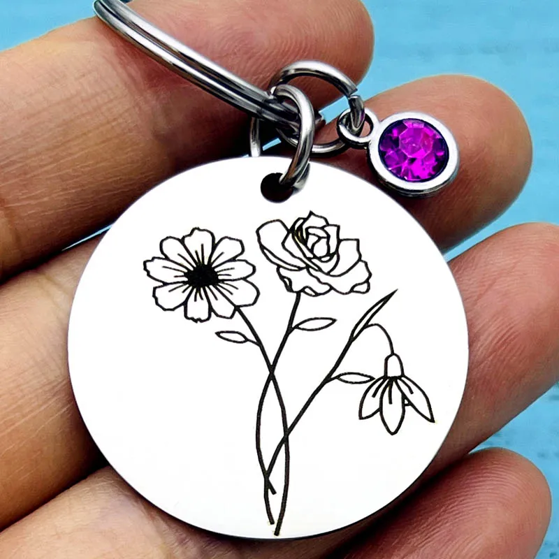 

Birth Flower Keychain Flower Keychain Personalized Birthday Gifts Minimalist Keyring Best Friend Gift Her Party Favors