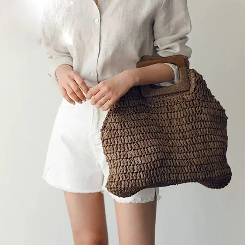 

Simple street fashion bag Women Summer Beach Bag Large Capacity Ladies Handbags Handmade Straw Bag Bohemian Rattan Travel Tote