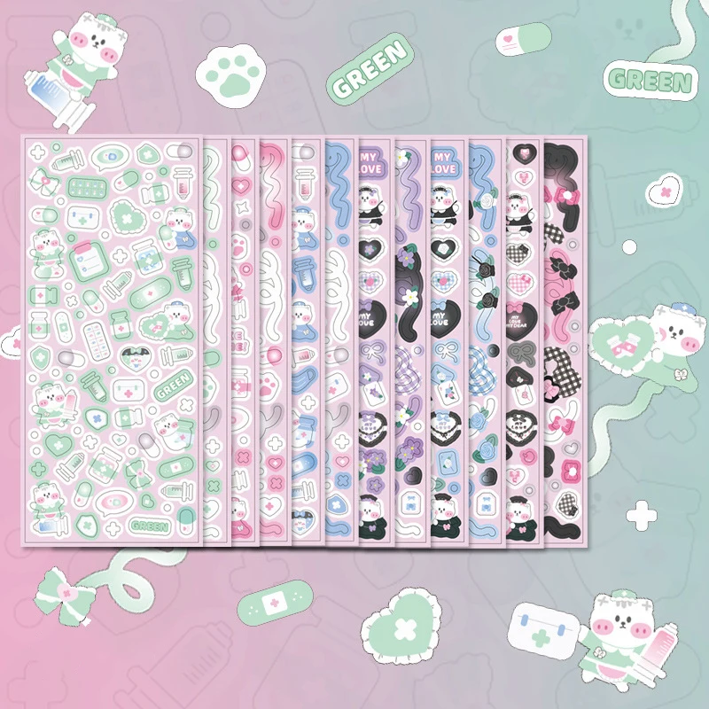 

12 листов, блестящие Мультяшные наклейки в виде милого кота для фотооткрыток, коллажей, для творчества, проектов, украшения страниц журнала
