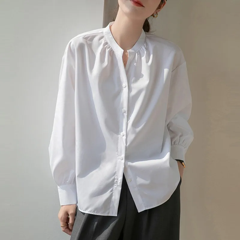 Женская Офисная рубашка с длинным рукавом белая блузка свободного покроя