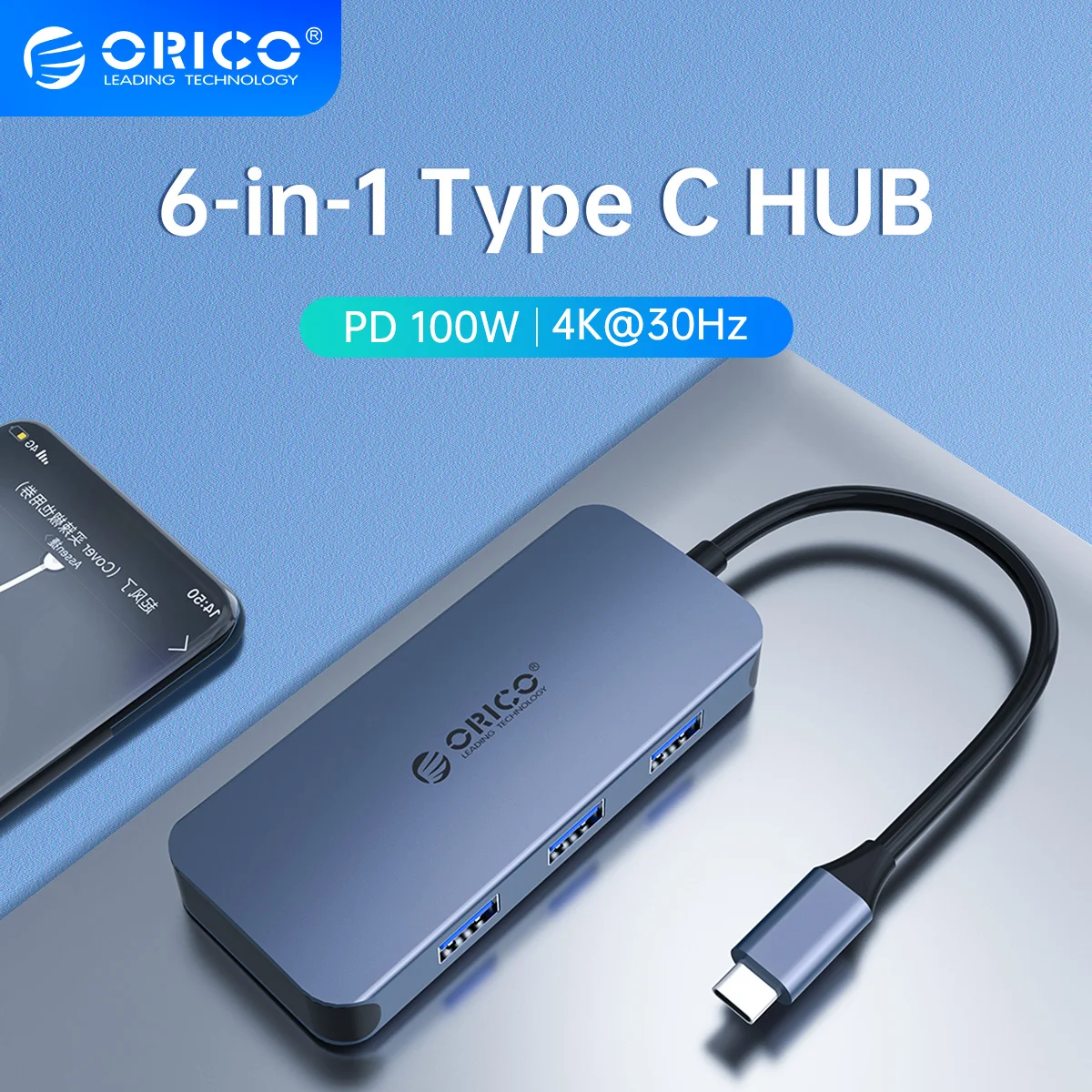 

Док-станция ORICO USB C/USB 100, HDMI, Вт, PD, RJ45