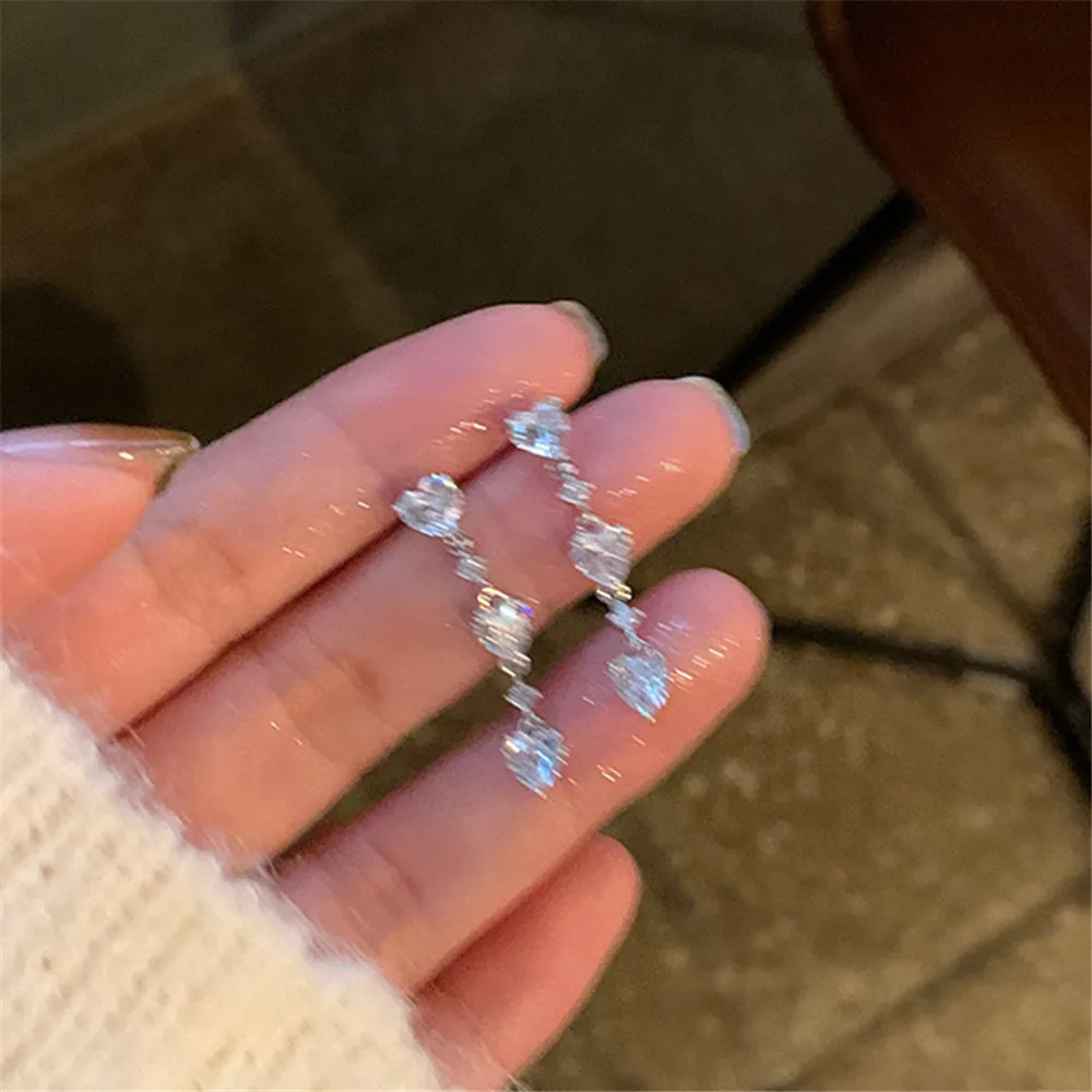 

Sparkling Heart Zirconia Long Tassel Earrings Women's Fashion Personality Accessories Party Jewelry Birthday Anniversary Gifts