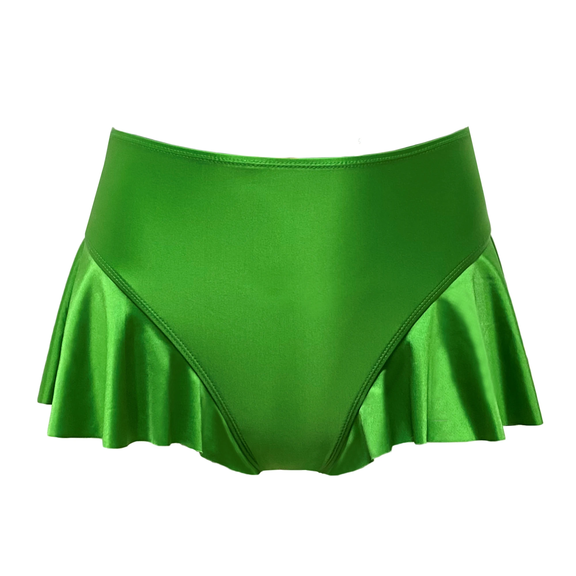 XCKNY Satin oily thong smooth silky bikini T-shaped umbrella skirt sexy beach bikini skirt RUFFLE CROSSOVER skirt T-back
