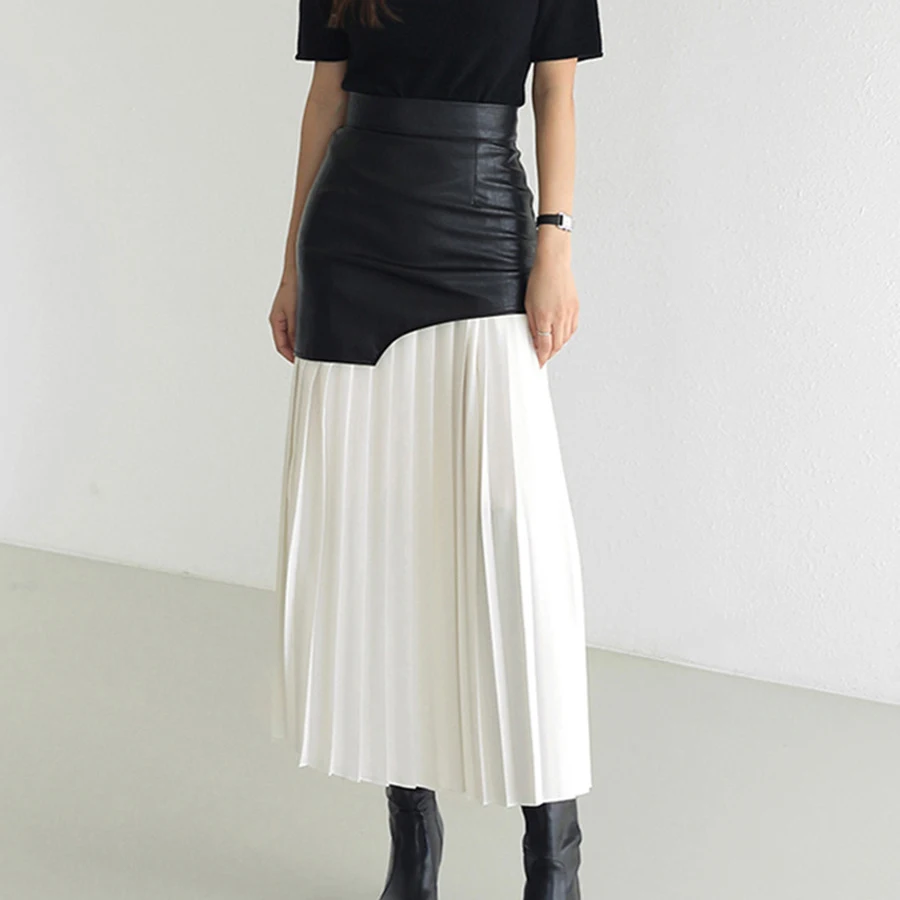 

Женское длинное платье-трапеция, свободное кожаное платье составного кроя с запахом и оборками на бедрах, модная женская плиссированная юбка, осень-весна 2023