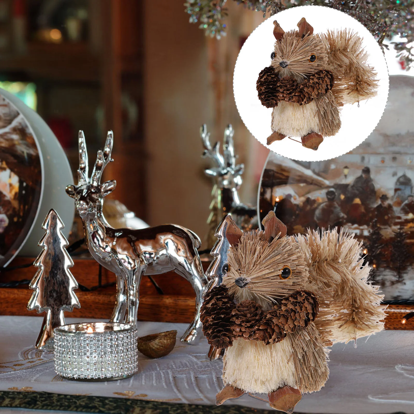 

Squirrel Straw Figurine Statue Woven Animal Woodlandfigurines Garden Decor Christmas Diy Figure Decoration Artware Mini Weaving