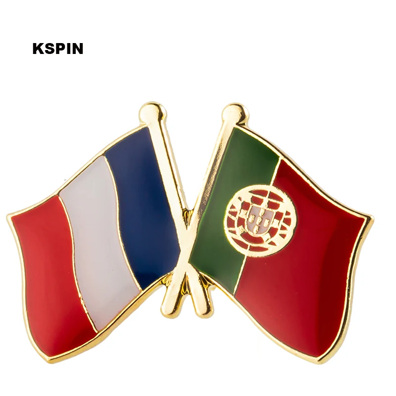

France & Portugal Friendship Flag Metal Pin Badges Decorative Brooch Pins for Clothes