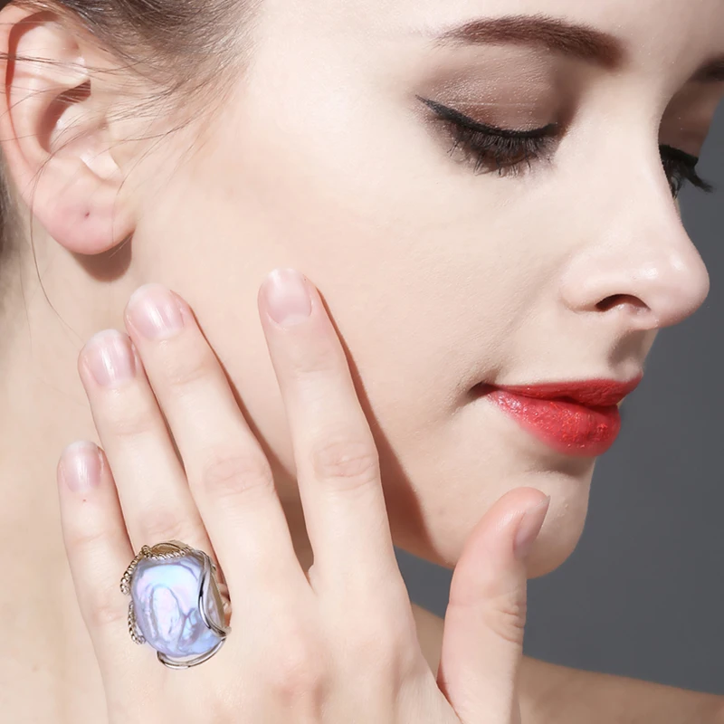 Кольцо женское из серебра 925 пробы с натуральным пресноводным жемчугом 12-16 мм