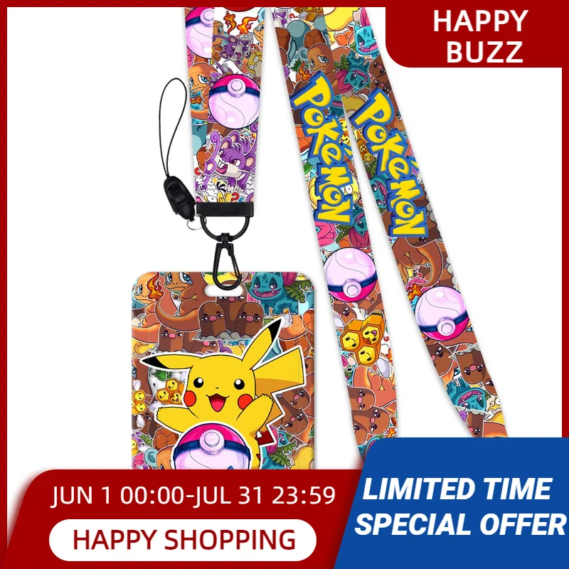 

Cartoon Pokemon Pikachu PVC Card Holder Lanyard ID Anti-lost Protective Case Student Campus Hanging Neck Key Accessories Gifts