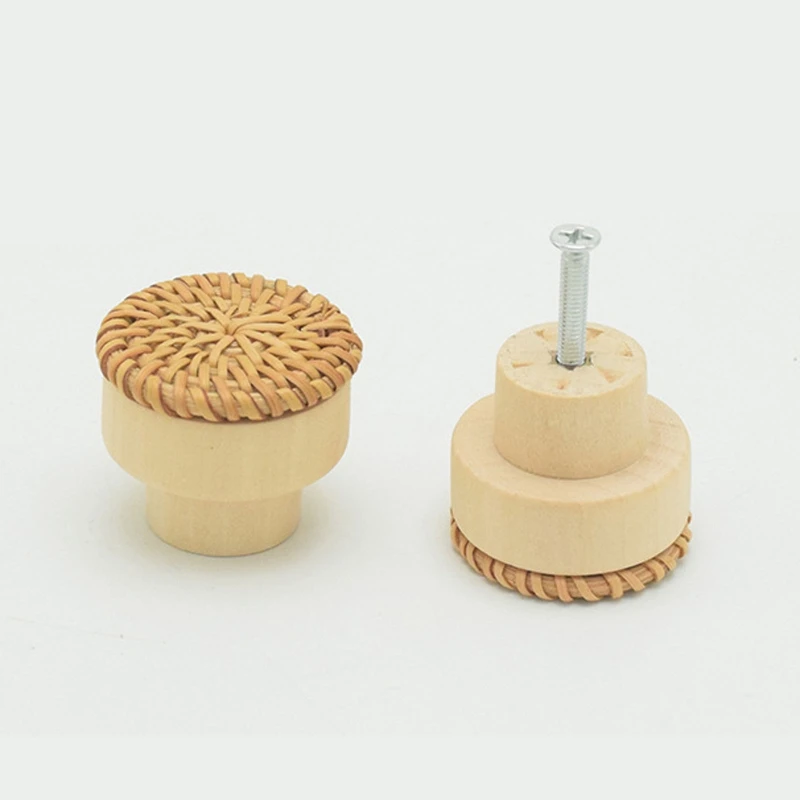 

10Pcs Single Hole Cabinet Pulls Natural Wooden Dresser Knobs Rattan Drawer Door Pulls Kitchen Bedroom Furniture Hardware