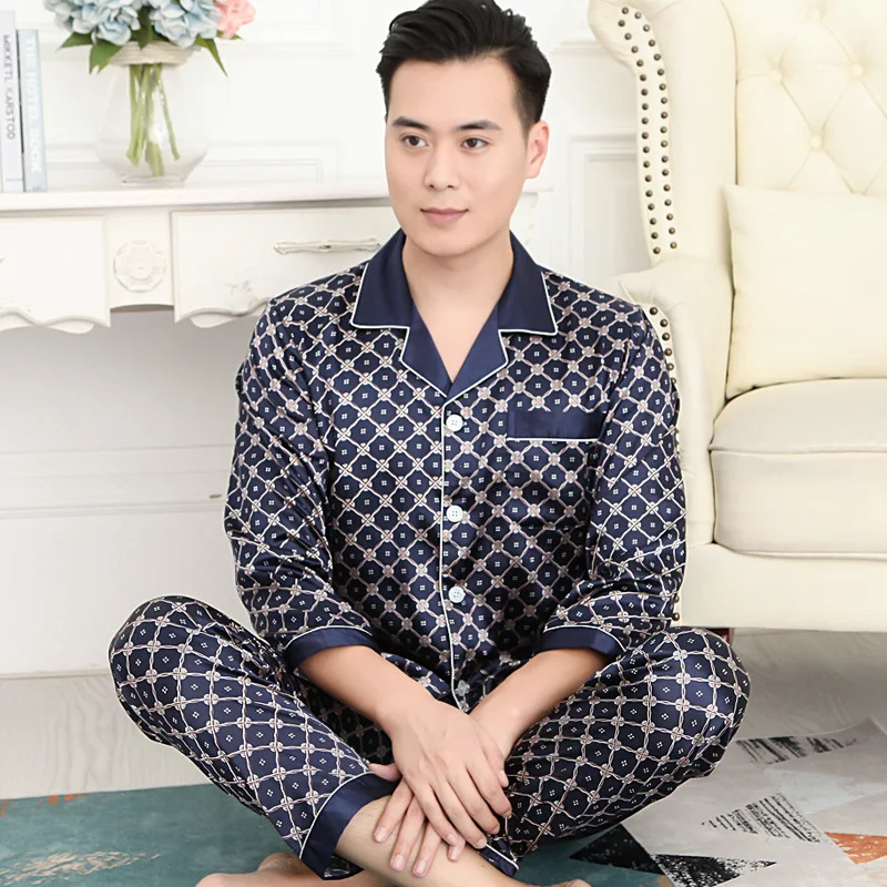 Men leisure wear pajamas for men suit pajamas suit long-sleeved pants men thin ice silk pajamas