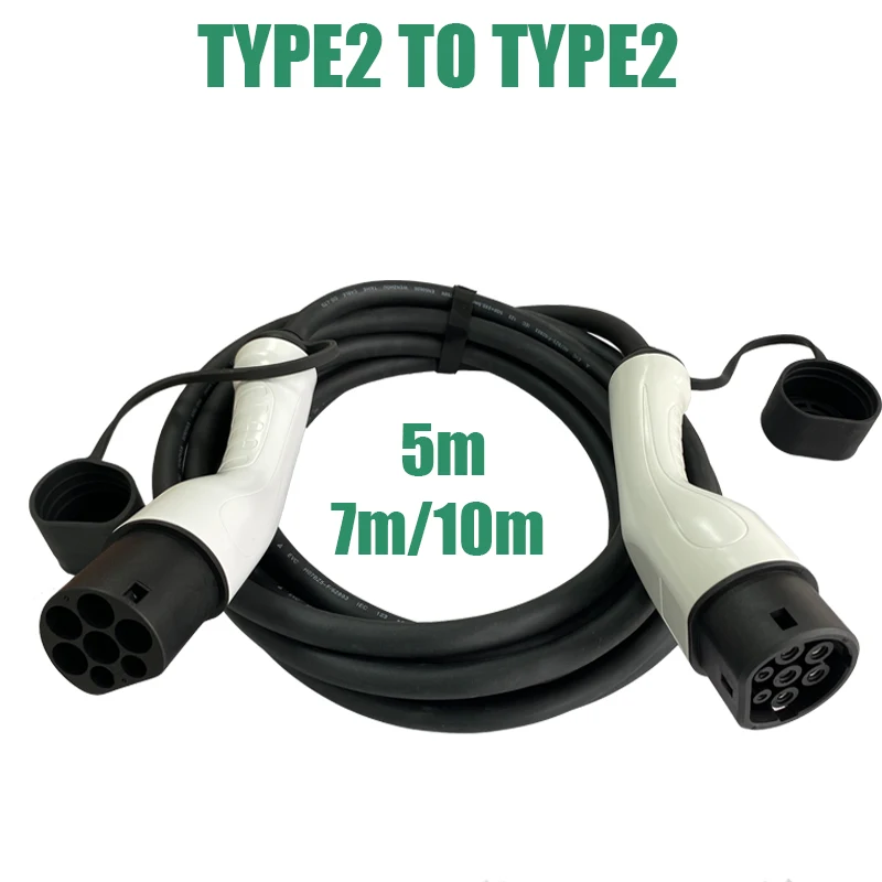 

32A 22KW Type2 EV Charger Cable type2 to type2 Extension Cable Length 5M/7M/10M for Charging Station 1/3 Phase IEC 62196 Plug