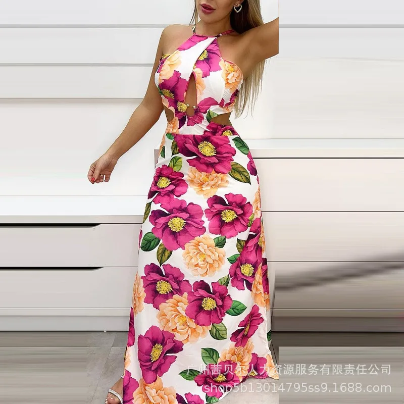 

Women Long High Waist Sexy Party Evening Maxi A Line Dress Summer Spring Sleeveless Halter Neck Dress