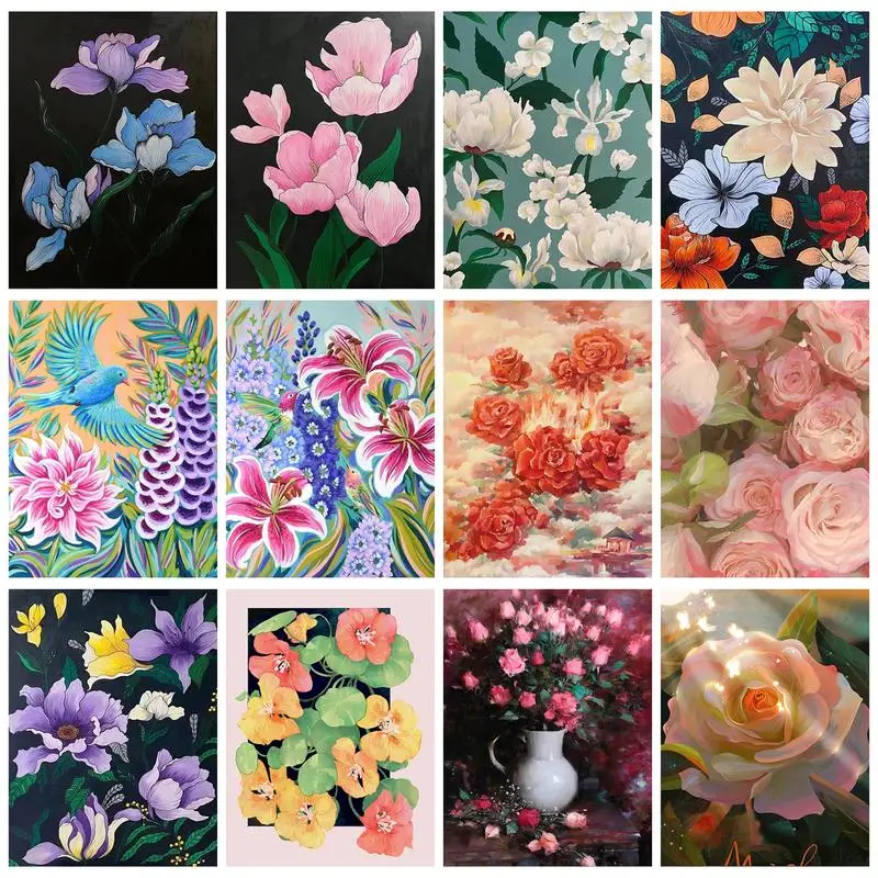 

GATYZTORY Abstract Painting By Numbers With Frame Colorful Flowers Wall Decors Gift Canvas Painting Handiwork Kill Time Simple