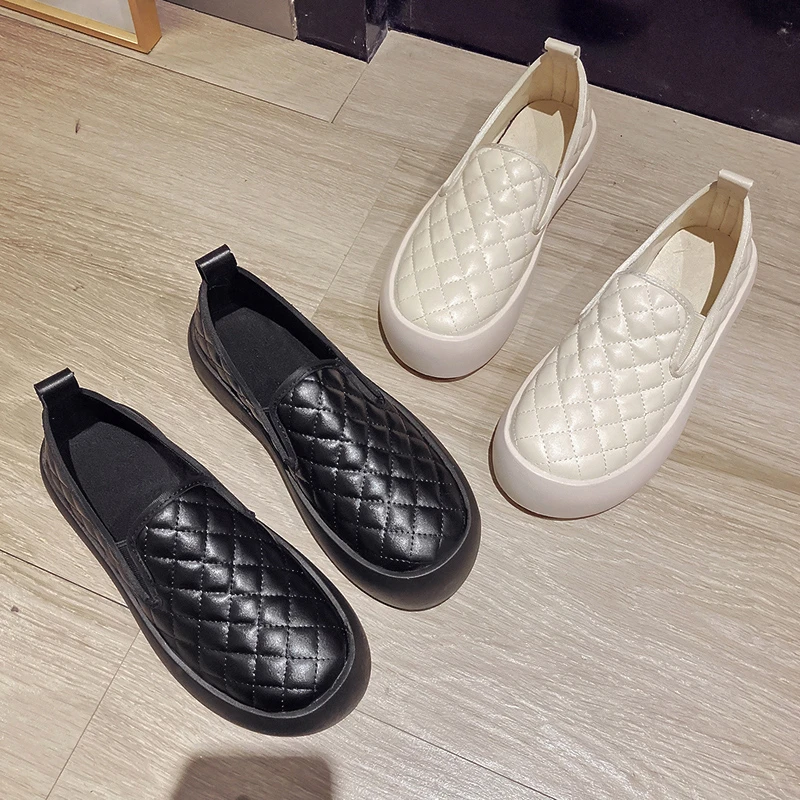 

Кроссовки женские универсальные на платформе, повседневная обувь с закрытым носком, круглый носок, без застежки, криперы, Мокасины, Осень-зи...