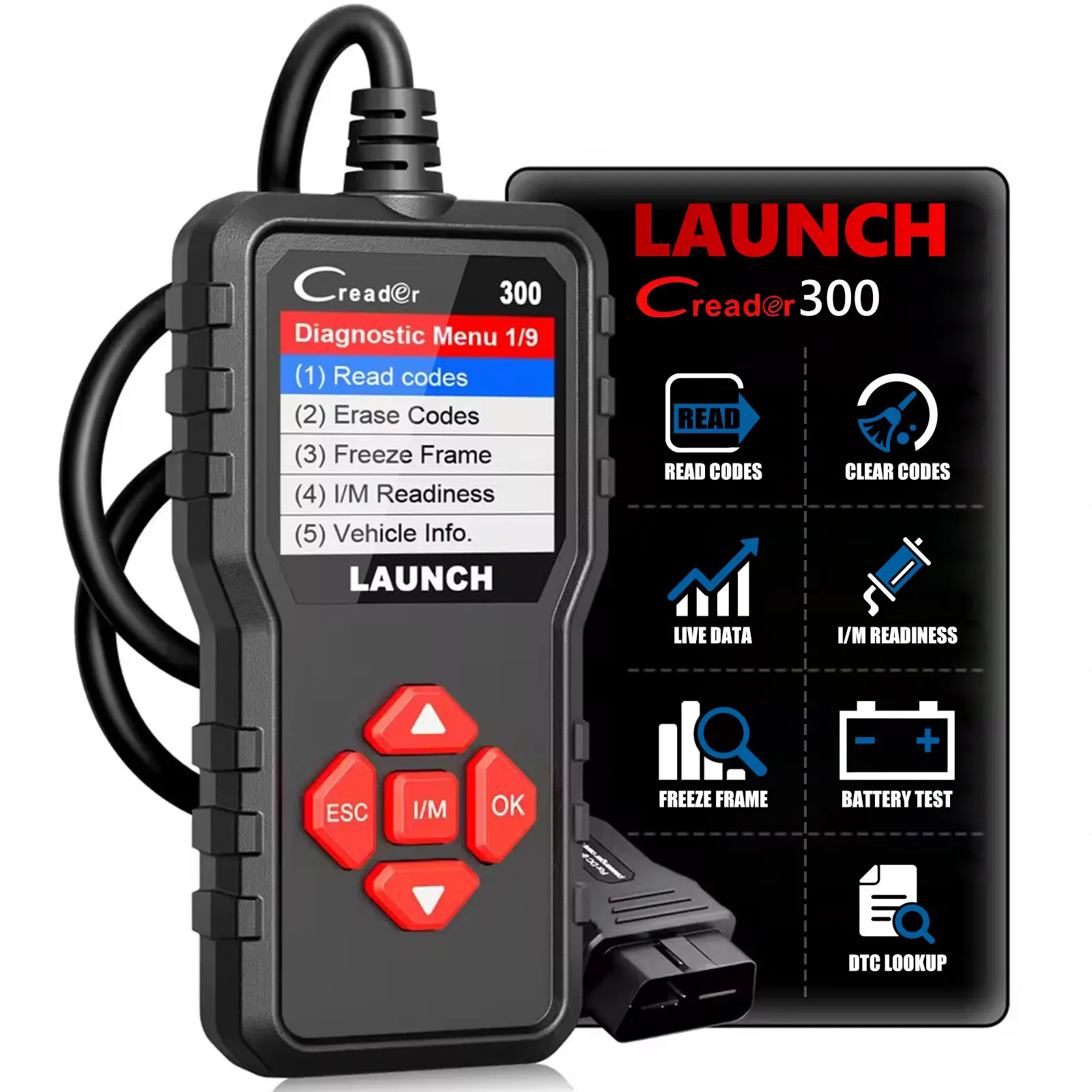 Фото Диагностический сканер Launch Creader 300 OBD2, профессиональный инструмент для сканирования, многофункциональный диагностический сканер для различных систем, считыватель кодов неисправностей с функцией чтения кодов ошибок. №1