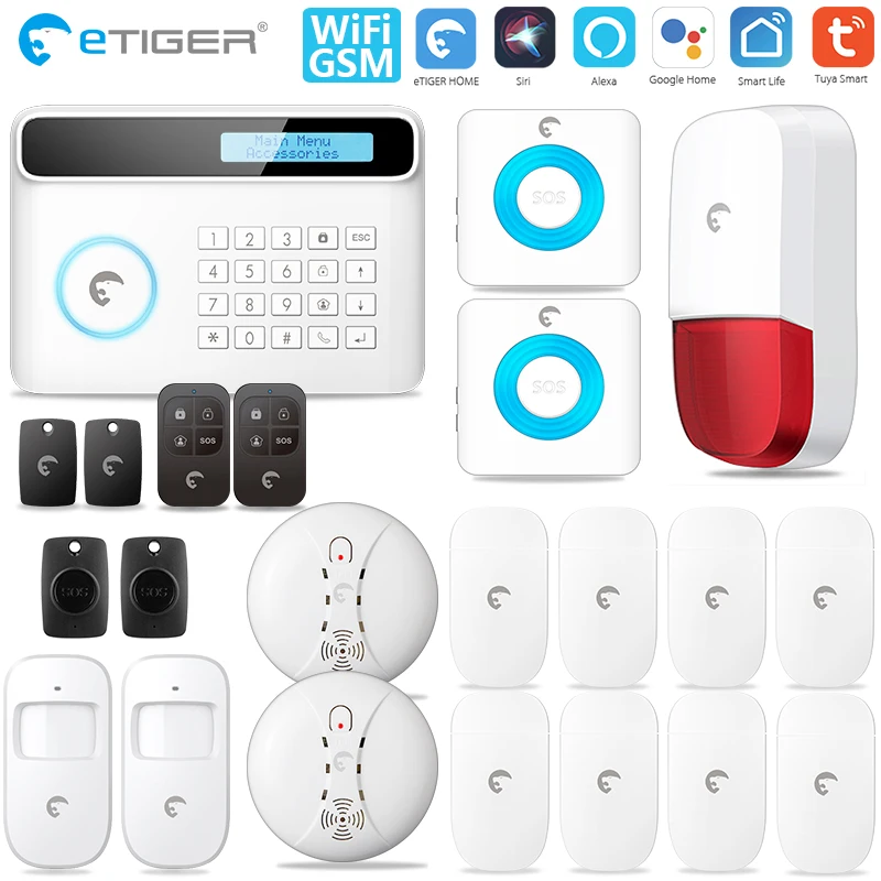 

Оригинальный комплект Etiger S4 Plus Tuya Smart WiFi/GSM охранная комнатная/уличная сирена дымовая/пожарная сигнализация