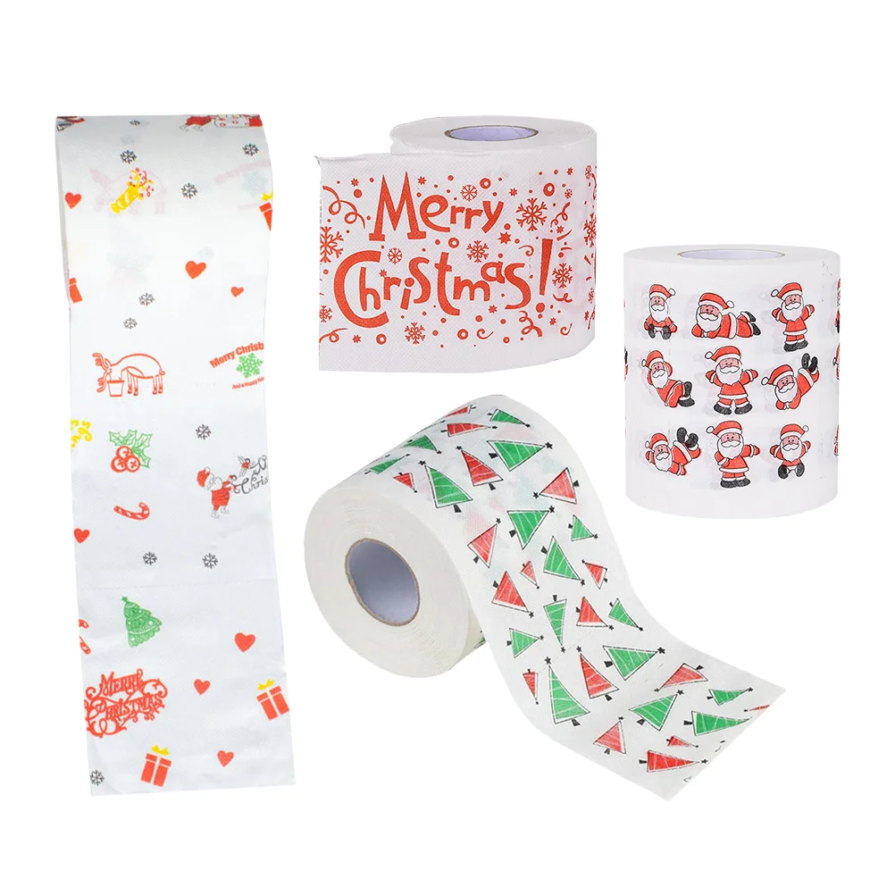 

Paper Toilet Christmas Tissue Funny Napkin Holiday Roll Merry Rolls Partydecoration Santa Tissues Printed Kitchen Decorations