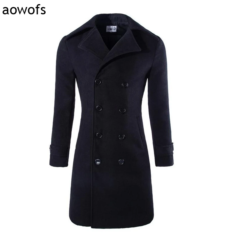 Fashion 2022 Aowofs Winter British Thicken Casual Woolen Gentleman High-grade Men Long Coat Double-breasted Cashmere Trench