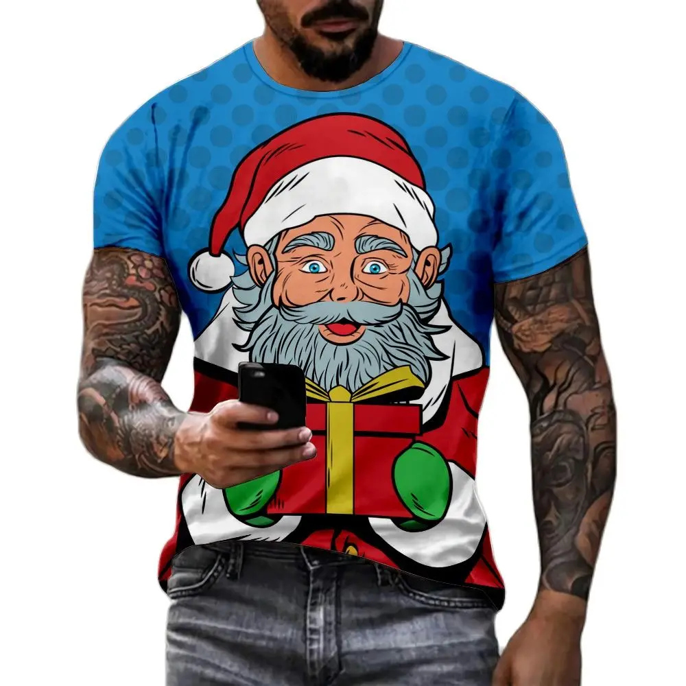 

New Christmas T-shirt For Men 3d Santa Funny Short Sleeve Tops Men's T-shirts Oversized Tee Shirt Man Xmas Clothing Ropa Hombre