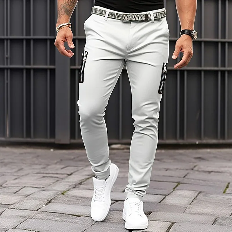 

Mens New Streetwear Jogger Pencil Pants Men 100% Cotton Business Casual Trousers Vintage Zip Up Cargo Long Pants Pantalon Homme