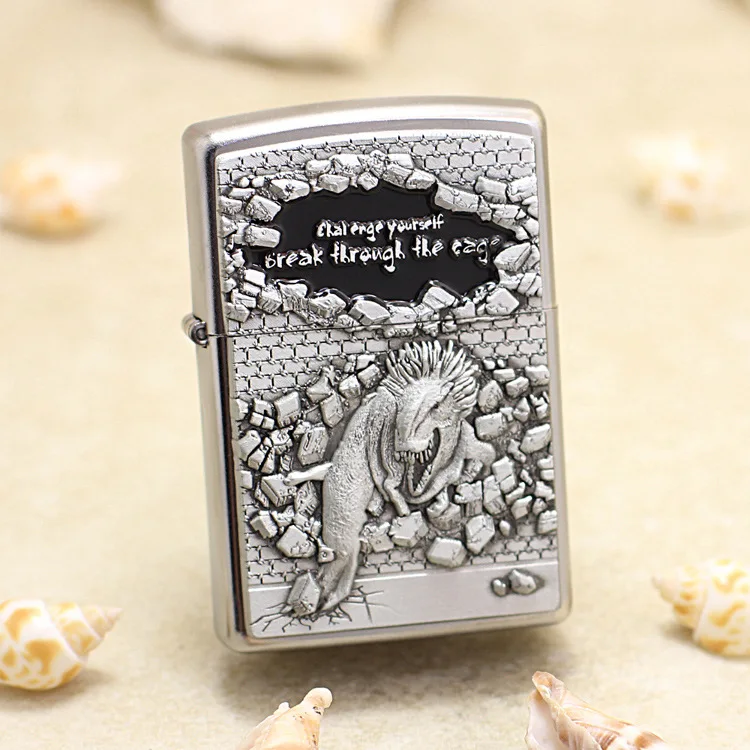 

Genuine Zippo Stamp violent dinosaur oil lighter copper windproof cigarette Kerosene lighters anti-counterfeiting code Gifts