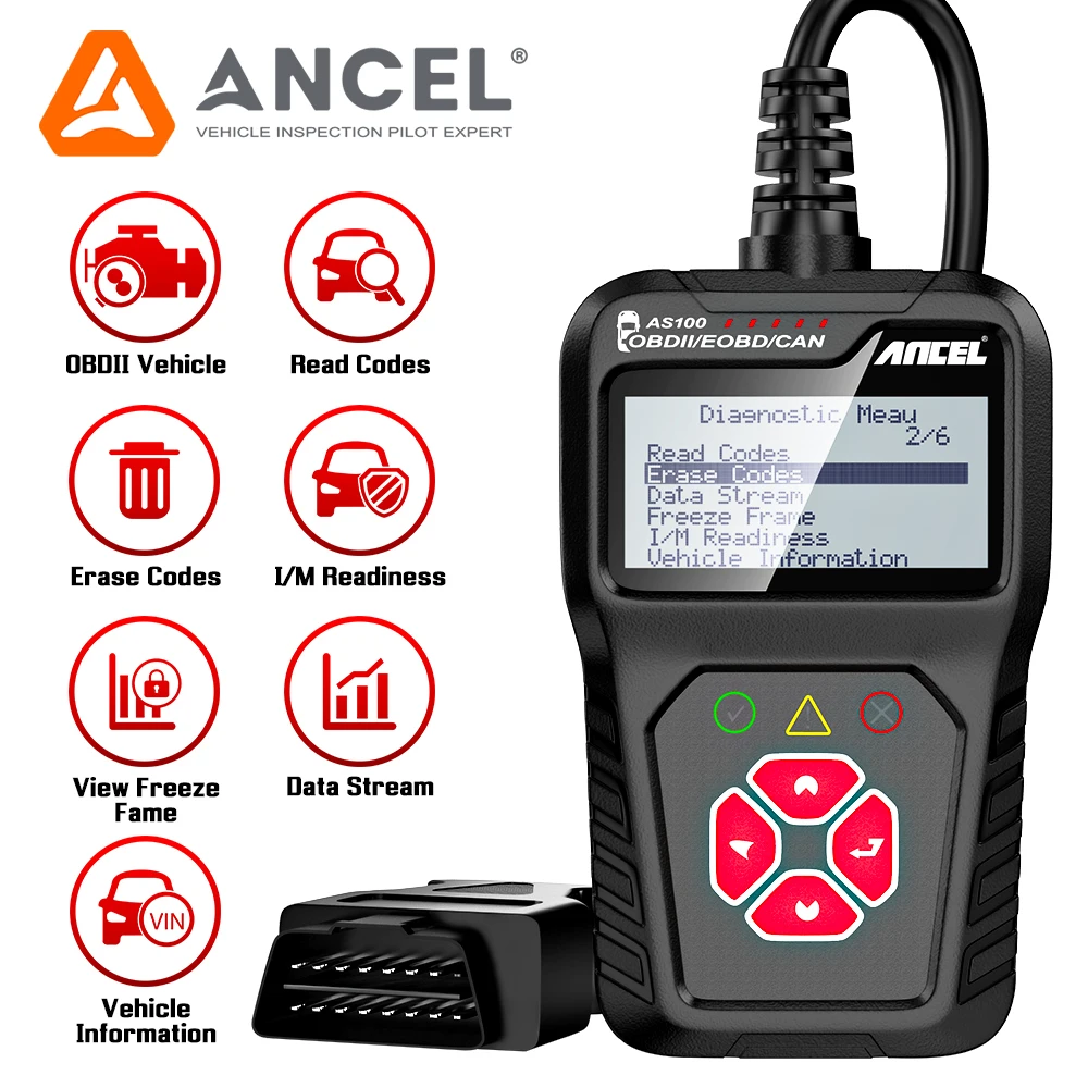 

Автомобильный сканер ANCEL AS100 OBD2, универсальный диагностический прибор для диагностики ошибок двигателя, PK ELM327