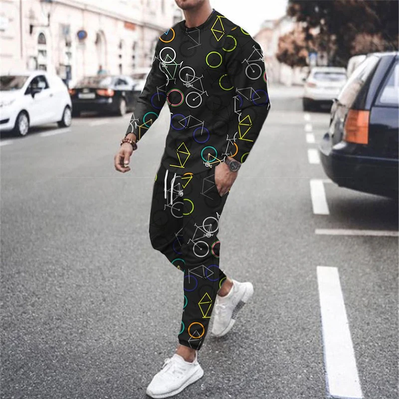 

Round Neck Breathable High Quality Tracksuit 2023 Fashion Men Long Sleeved and Trousers 2 Piece Set 3D Printed Vintage Pattern