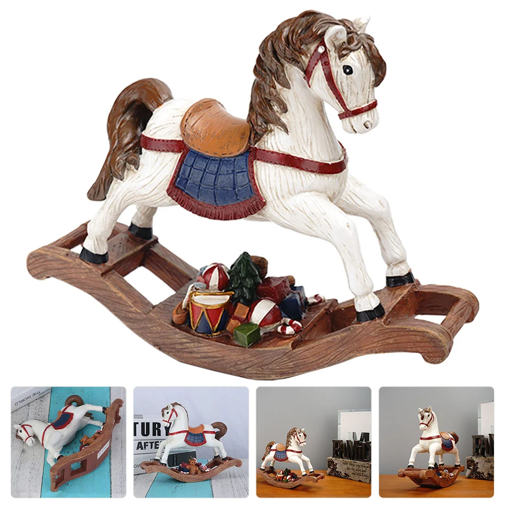 

Christmas Trojan Horse Ornament Tabletop Adornment Resin Decorations Indoor Desktop Xmas Day Hobbyhorse Rocking Statue