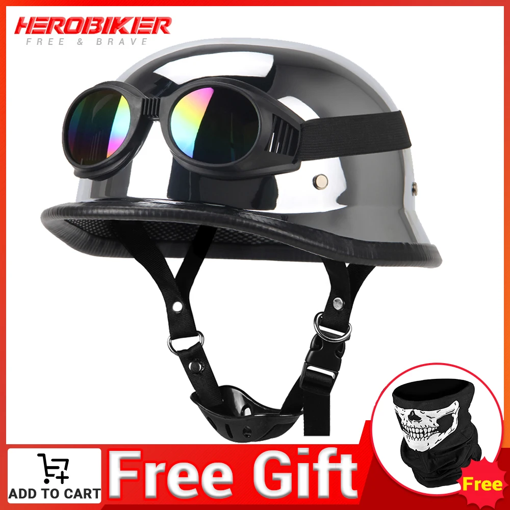 

HEROBIKER Helmet Motorcycle Vintage Motorcycle Accessories German Style Pilot Motorbike Helmet Open Face Retro Half Motocross