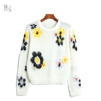 mohair print floral long sleeve knitted pullover fall 2022 new women french round neck loose high quality jumper free shipping