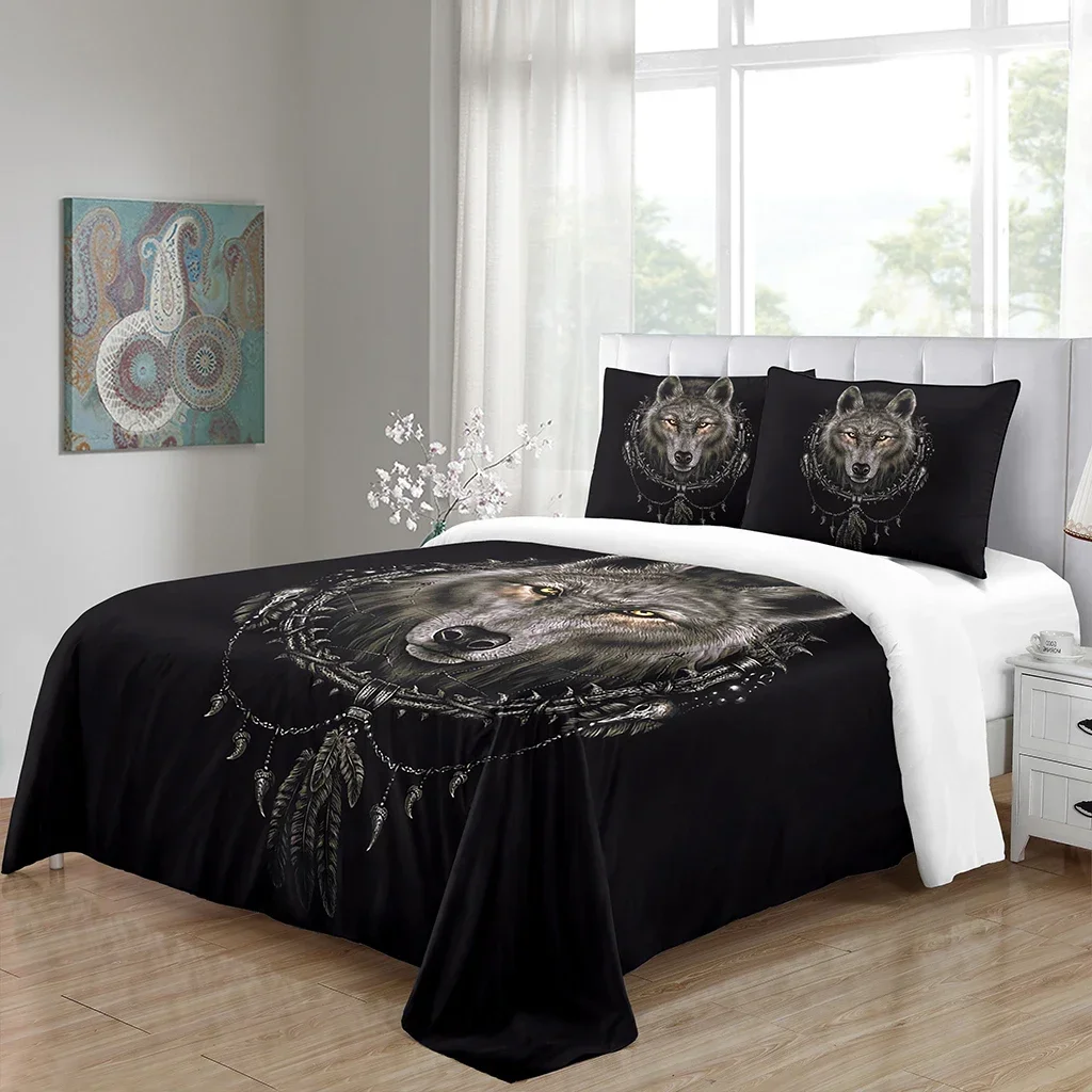 

Black Bohemian Wolf Animal Boho Print King Queen Twin Full Bedding Sets Single Double Bed Duvet Cover Set and 2 pcs Pillow cover