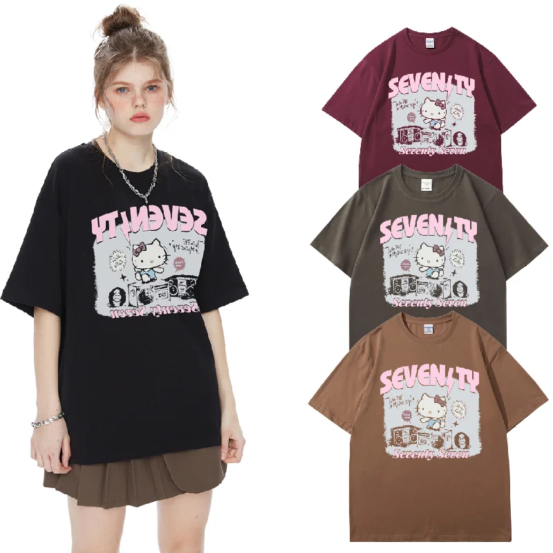 

Kawaii Sanrio Hello Kitty Cartoon Short Sleeve T-shirt Summer Cartoon Loose Casual Men and Women Couple Tops Cotton T-shirt