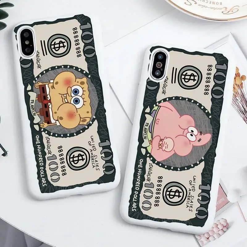 

Funny Cartoon SpongeBobs S-SquarePants Toys Phone Case For iphone 14 Plus 13 12 Mini 11 Pro Max XS X XS XR White Cover