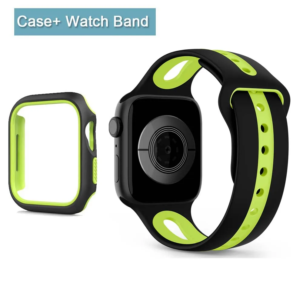 

2in1 TPU PC Case+Silicone Strap For Apple Watch Series 4 5 6 SE 40MM 44MM Band Bracelet With Bumper Case No Screen Protector