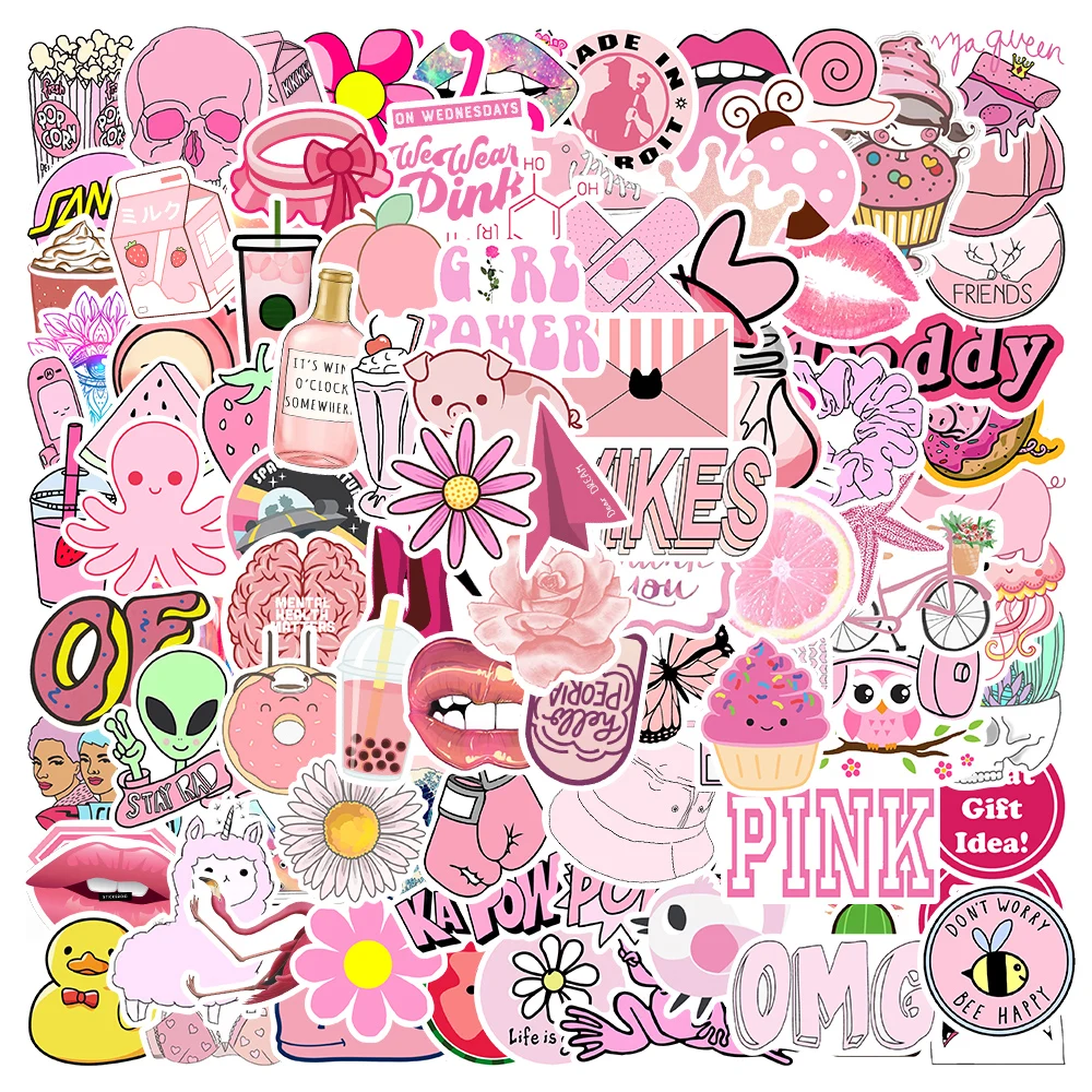 

10/50/100pcs Cute Cartoon Pink Series Fresh Stickers For Luggage Guitar Phone Waterbottle Vinyl Waterproof Graffiti Laptop Decal