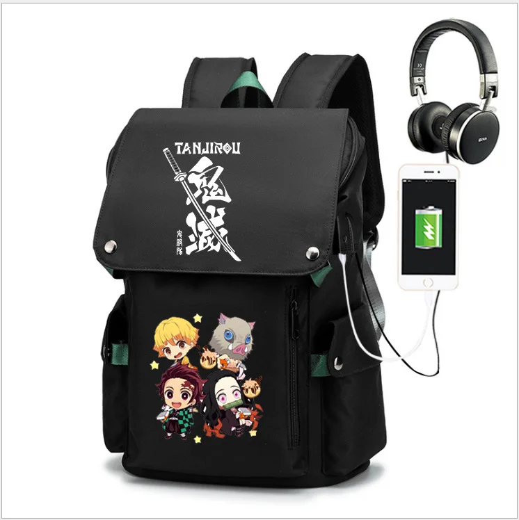 

Ghost Slayer Blade Co-branded Anime School Bag Male Primary and Secondary School Student Large-capacity USB Backpack Zipper Bag