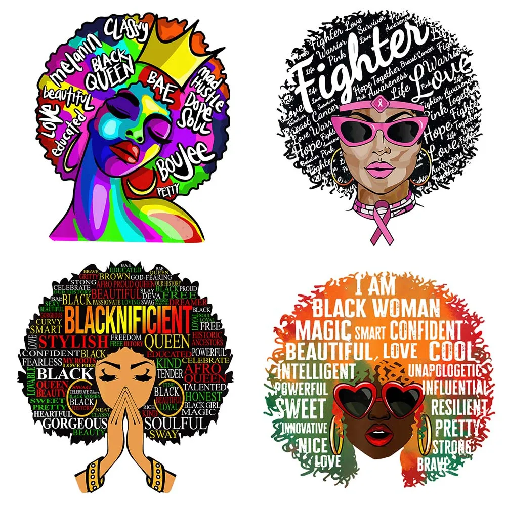 

Black Women Patch On Clothing Iron On Transfers Patch African Lady Thermal Sticker DIY Black Queen B Fashion Clothes Printing